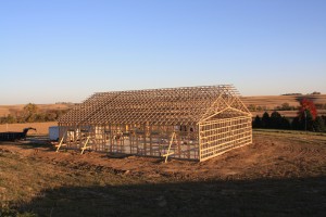 All trusses in place and all outer walls framed.